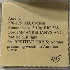 Aurelian Antoninianus 270-275 AD Cyzicus RIC-368 Radiate Bust RESTITVT ORBIS