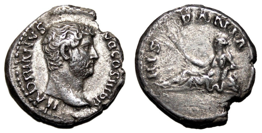 *AET* HADRIAN AR Denarius. EF-/VF. HISPANIA. Scarce.