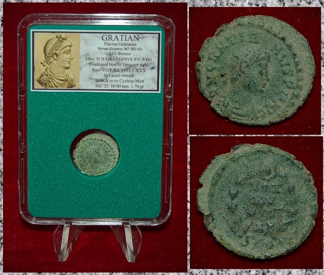 Ancient Roman Empire Coin GRATIAN VOT XX MVLT XXX Beautiful Coin!