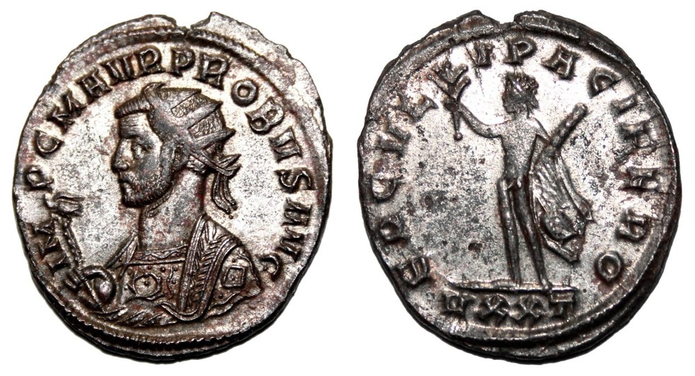 *AET* PROBUS Bi Antoninianus. EF/EF-. SILVERED. Ticinum mint. Hercules.