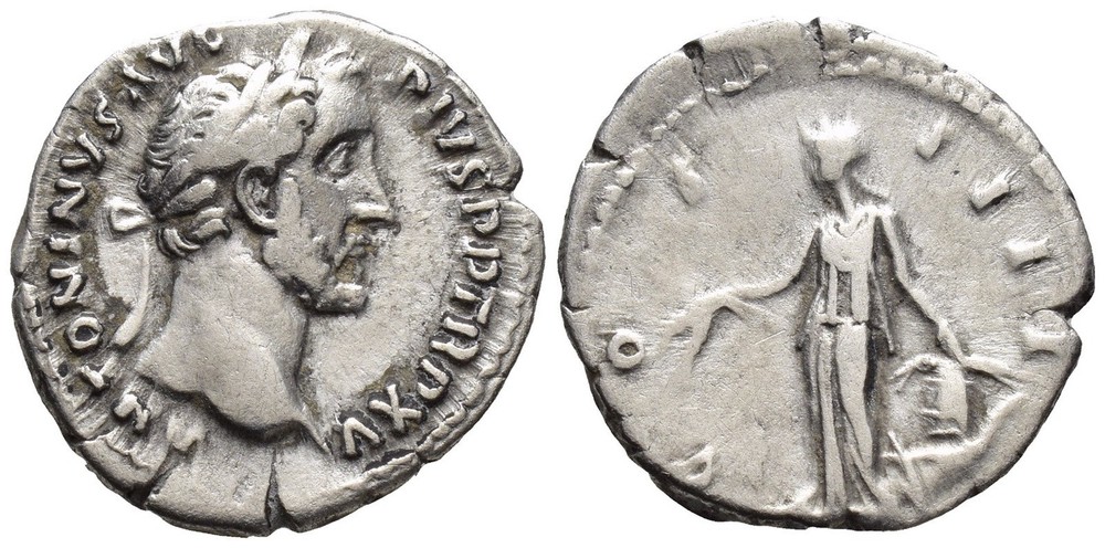 Roman Silver Denarius – Rome 155 AD – Antoninus Pius – Annona
