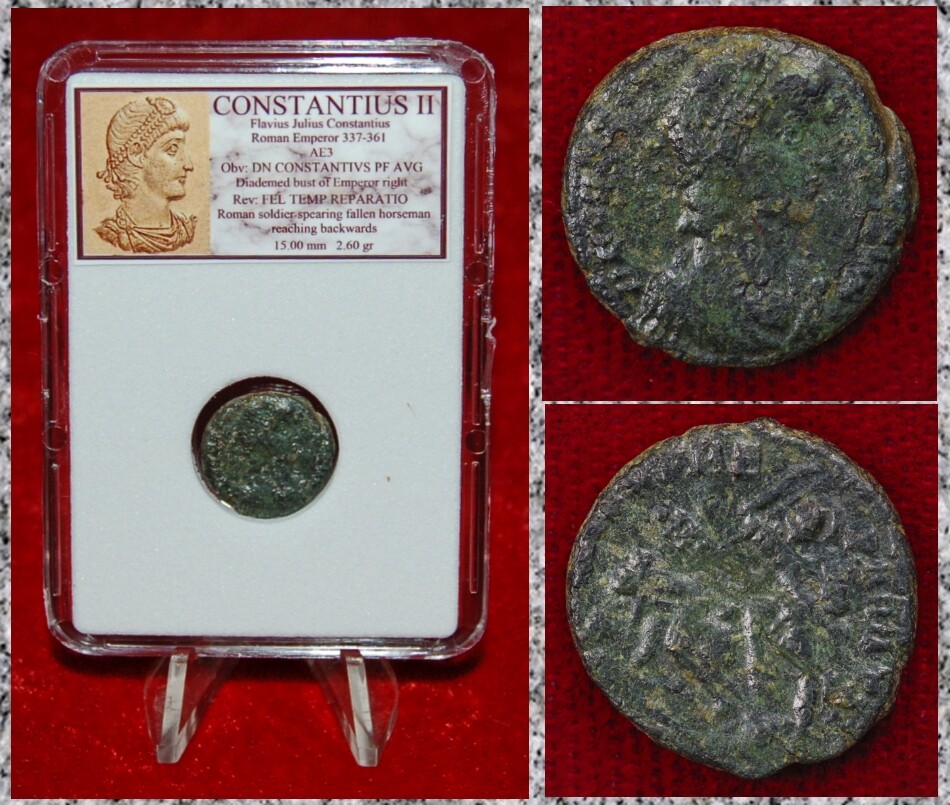 Ancient Roman Empire Coin CONSTANTIUS II Roman Soldier Spearing Fallen Horseman