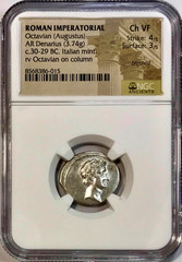 30-29 BC Octavian Augustus Ancient Roman Silver Column Denarius NGC Choice VF