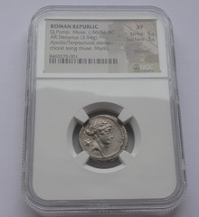 NGC “XF” 5/5-3/5 Q.Pomp. Musa, c.66/56 BC Roman Republic AR Denarius 3.94g/ 20mm