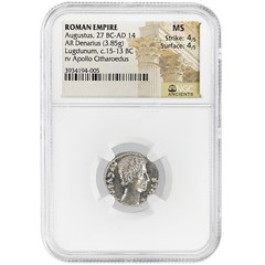 Augustus 27 BC AD 14 AR Denarius 3.85g NGC MS Ancient Roman Silver Coin