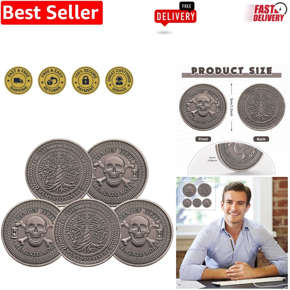 5 Stunning Memento Mori Coins with Skull and Tree Design – Thoughtful Gifts