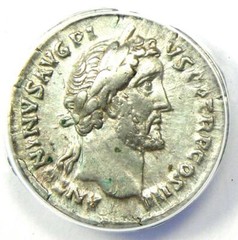 Antoninus Pius AR Denarius Silver Coin 141 AD – Certified ANACS XF40 (EF40)