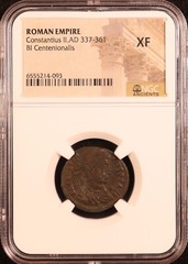 Roman Empire Constantius II BI Centenionalis (337-361 AD) – NGC XF! Chi-Roh!