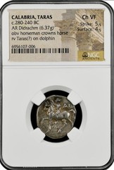 c.280-240 BC CALABRIA, TARAS AR Didrachm NGC Ch VF