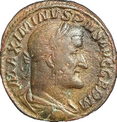 ANCIENT ROMAN COIN; MAXIMINUS I, 235-238 A.D. SESTERTIUS, ROME MINT!