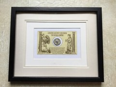 RARE FRAMED WOOD MATTED SILVER ROMAN EMPEROR CARACALLA 211-217 COIN BLACK CAESAR