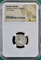 Roman Silver Denarius Emperor Antoninus Pius 138-161AD NGC Ancient Genuine Coin