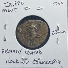 42BC-1BC Coin Roman Province of Baetica Irippo Augustus Reign Female Seated Rare