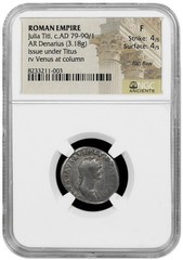 Julia Titi. Augusta, AD 79-90 AR Denarius RARE ISSUE 19mm 3.17g PROV: 09/1999