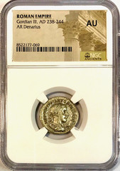238-244 AD Gordian III Ancient Roman Silver AR Denarius Coin Rome NGC AU