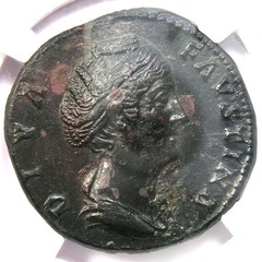 Faustina Senior AE Sestertius Coin 138-40 AD – Certified NGC AU – Rare in AU