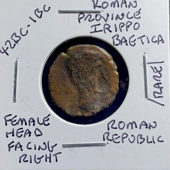 42BC-1BC Coin Roman Province of Baetica Irippo Augustus Reign Female Seated Rare