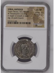 Trajan Decius, AD 249-251 SYRIA, ANTIOCH BI Tetradrachm NGC Ancients grade Ch XF