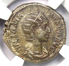 Julia Mamaea AR Denarius Roman Coin 222-235 AD – NGC Choice AU – 5/5 Strike
