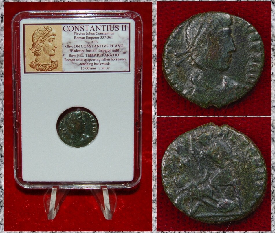 Ancient Roman Empire Coin CONSTANTIUS II Roman Soldier Spearing Fallen Horseman