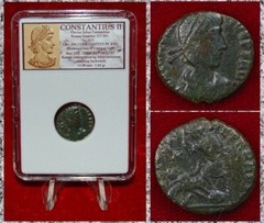 Ancient Roman Empire Coin CONSTANTIUS II Roman Soldier Spearing Fallen Horseman