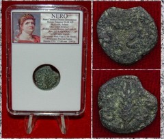 Ancient Judaean Coin Of NERO Bronze Prutah Jerusalem Mint 58-59AD Wreath Palm
