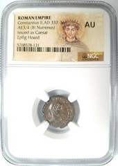 Constantius II Roman Empire BI Nummus AE3/4 NGC AU Ancient Epfig Hoard Pedigree