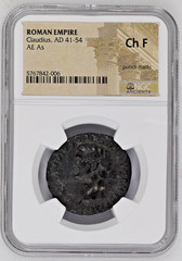 Roman Empire – Claudius AD 41-42 Copper AE As NGC Ch F Twelve Caesars Libertas