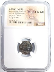 Constantine II Roman Empire BI Nummus AE3/4 NGC Ch AU Ancient Epfig Hoard Caesar