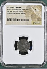 She-Wolf Twins Constantinian NGC AU Roman Empire Nummus Child Remus Romulus Roma