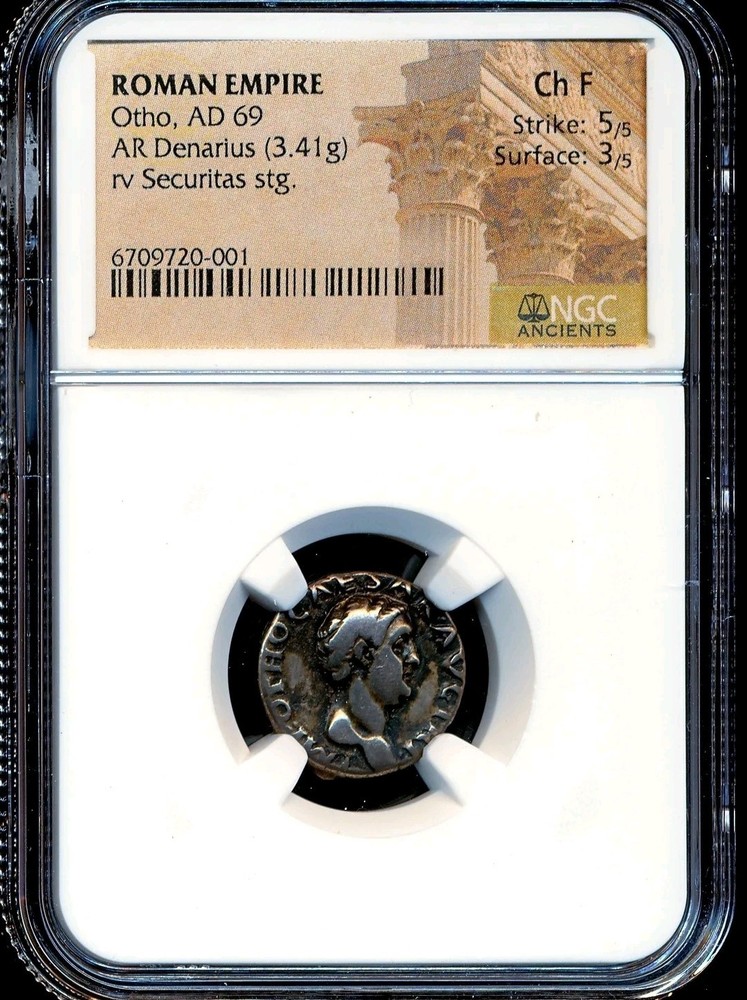 O4 NGC Ch F Otho 69 AD Roman Imperial Silver Denarius Ancient Coin