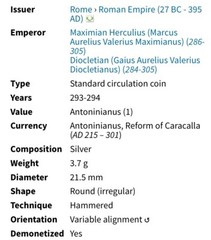 Ancient Roman Coin Emperor Maximianus 286-305 AD Concordia Militum Maximian