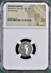 Roman Emperor Antoninus Pius Genuine Silver Denarius 138-161AD NGC Clasped Hands