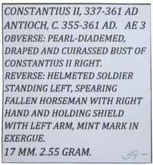 CONSTANTIUS II. 337-361 AD. AE 3. SOLDIER SPEARING HORSEMAN. ANTIOCH MINT.