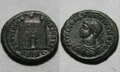 Constantius camp-gate turrets star Rare genuine Ancient Roman coin Siscia 327 AD