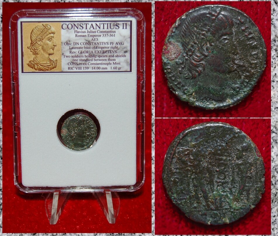 Ancient Roman Empire Coin CONSTANTIUS II Two Roman Soldiers “Glory of The Army”