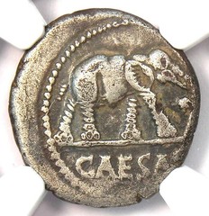 Julius Caesar AR Denarius Silver Elephant Roman Coin 49 BC – Certified NGC VF