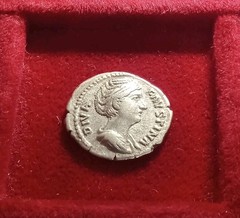 Diva Faustina Senior, died 140/1. AR Denarius struck under Pius Throne & scepter