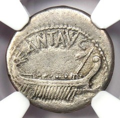 Marc Antony AR Denarius Silver Galley Roman Coin 32 BC – Certified NGC VF