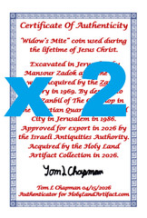2 Nice Widows Mite Coins Holy Land Artifact Display Card Export Permit COA @L827