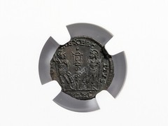 Constantine II Roman Empire AE4 BI Nummus AD 337 NGC Ch AU Soldiers Standards