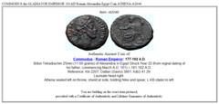 COMMODUS the GLADIATOR EMPEROR 181AD Roman Alexandria Egypt Coin ATHENA i42046