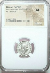 ALEXANDER SEVERUS NGC AU ROMAN COINS, AD 222-235. AR Denarius. A738