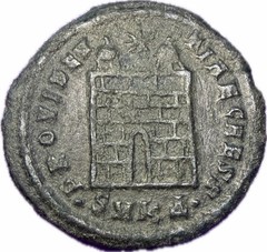 Ancient Roman Crispus AE Follis Campgate RIC VII 46 Cyzicus SMKΓ AD 326-327