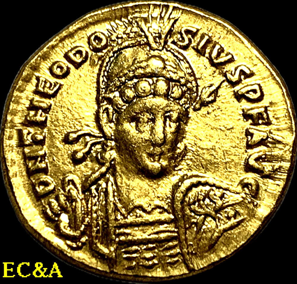 402-450AD GOLD SOLIDUS OF THEODOSIUS II 3.6g 20mm (AGC266)