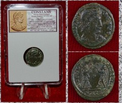 Ancient Roman Empire Coin CONSTANS Two Victories With Wreath Thessalonica Mint