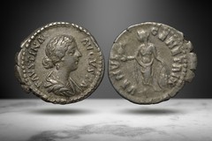 Ancient Roman Coin, Faustina II AR Denarius, Scarce type, Nice Portrait
