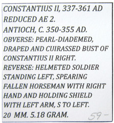 CONSTANTIUS II 337-361 AD. REDUCED AE 2. SOLDIER SPEARING HORSEMAN. ANTIOCH MINT