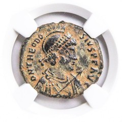 Theodosius I Roman Ae2 Coin (AD 379-395) Bronze NGC – VF Condition