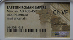 MARCIAN, AD 450-457, AE 4 NUMMUS, NGC CERTIFIED,——397—-
